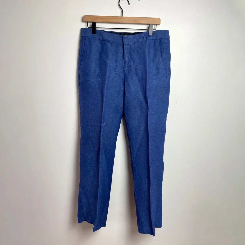 Banana Republic Blue Linen Blend Straight Leg Dress Pants Sz 6 Office Business